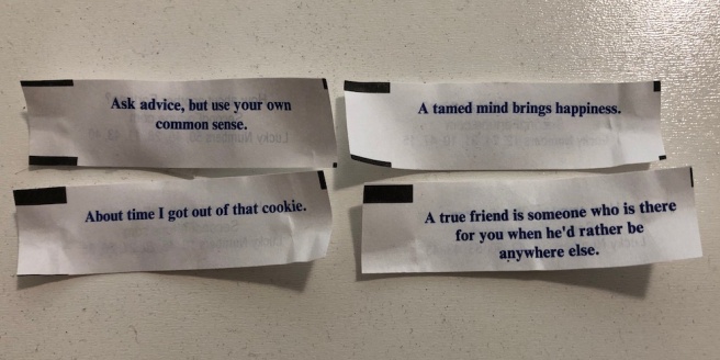 four fortunes from fortune cookies